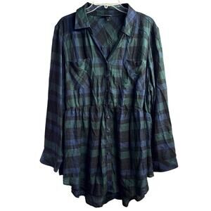 Torrid Classic Tartan Plaid Twill Babydoll Tunic‎ Top 2X Button Up Collared